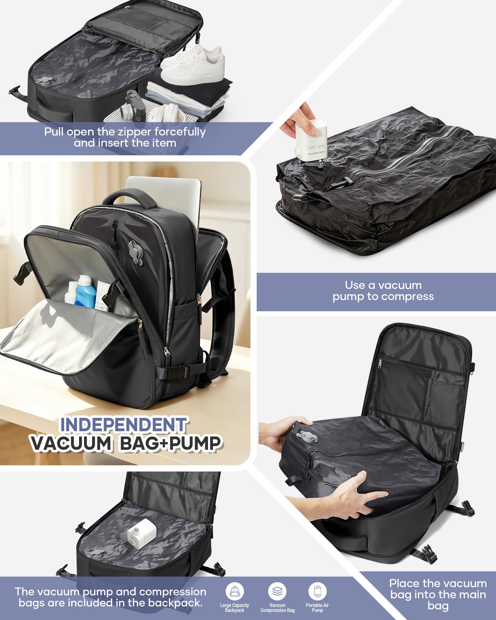SZSYCN Ryanair Handgepäck 40x30x20 Vakuum Mit Pumpe Flugzeug Rucksack | Ryanair Handgepäck 40x30x20 Vakuum Laptop Rucksack 16 Zoll Anti Diebstahl Tasche Wasserdichte Vakuum Rucksack Mit Pumpe