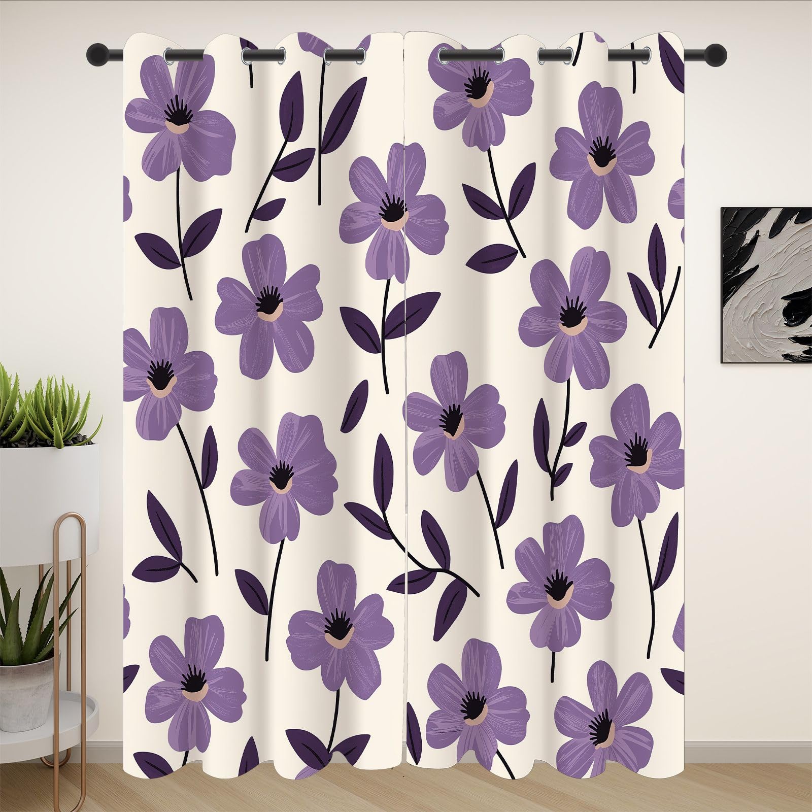 Rideaux occultants à isolation thermique lila motif floral 240 x 132 cm anti-bruit