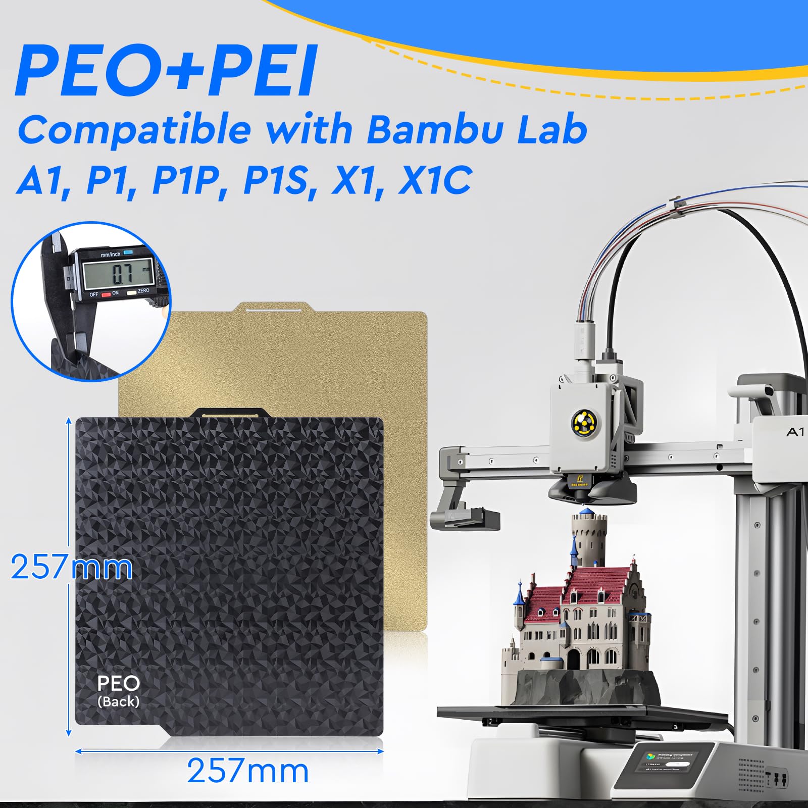 EFUTURETIME 1 x Strukturierte Druckplatte 257 x 257 mm Dwustronna PEO+PEI, Elastyczna Magnetyczna 3D Podłoga Druku (odporna na temperaturę do 80°C, krótkotrwała do 120°C (3 godz.))