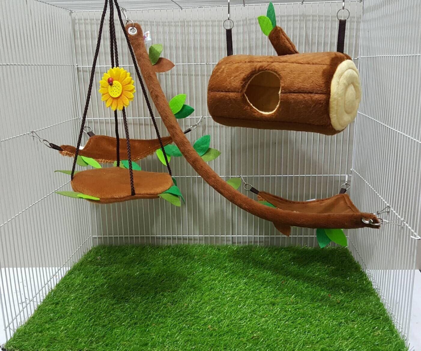 Brown Sugar Pet Store 5 Piece Sugar Glider Cage Set Timber Pattern Light Brown Color