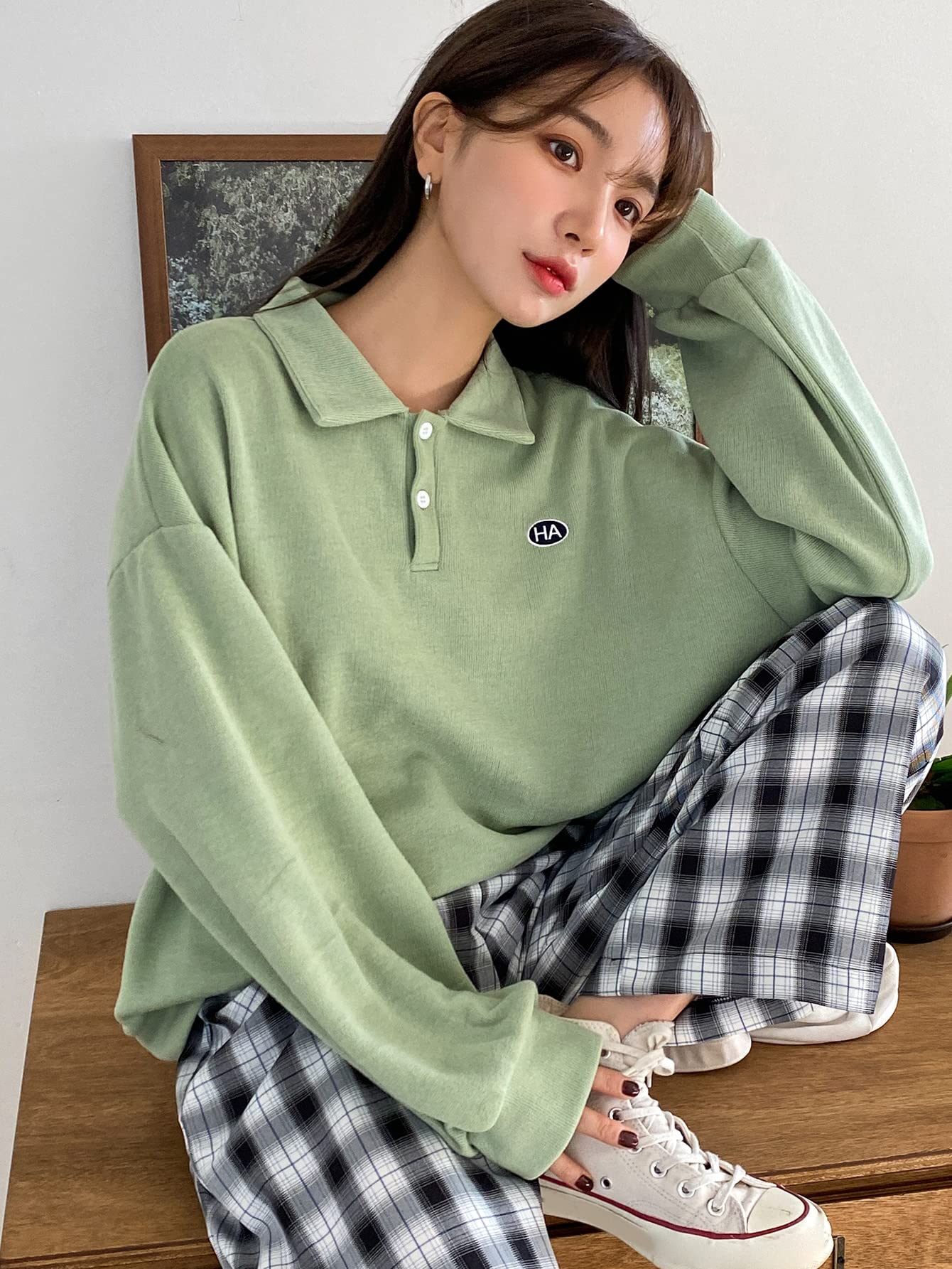 Sweat-shirt épaule à colle à col polo couleur éclatante lime green taille S ajustée