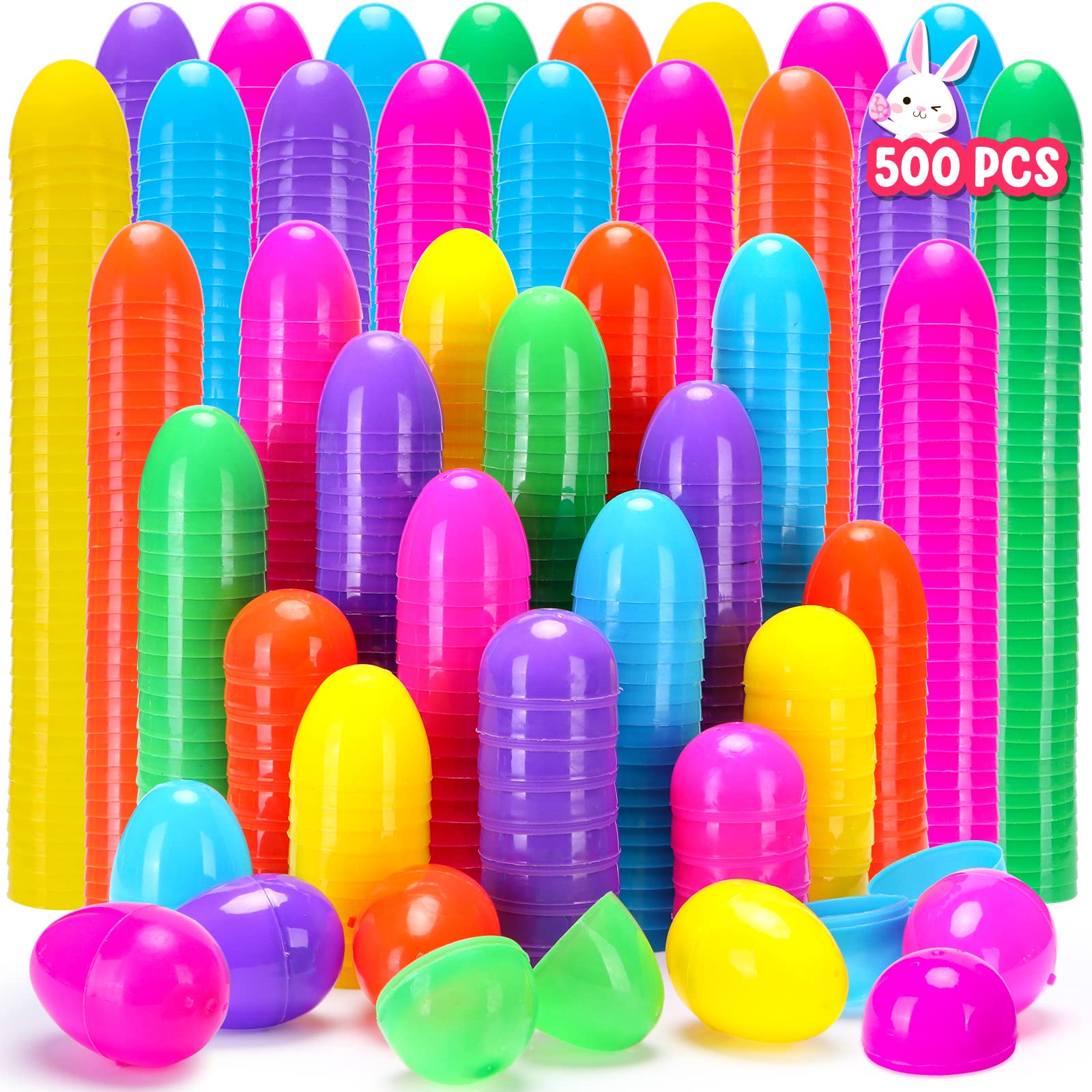 YEAHBEER500 Easter Eggs, 2.36“ Assorted Bright Colors Plastic Eggs Fillable for Party Hunt Favor Easter Basket Stuffers Fillers