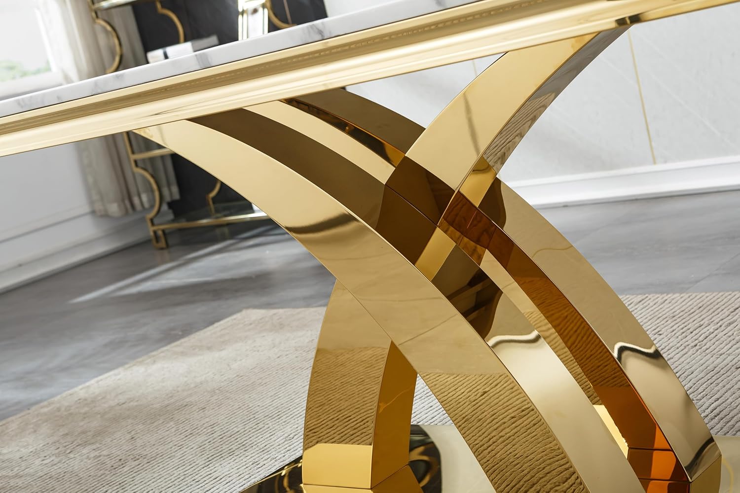68 Inch Marble Dining Table for 4-6,Modern Dining Room Table with White Faux Marble Tabletop & Gold X Stainless Steel Base,Luxury Rectangle Gold Kitchen Dining Room Table for Living Room Home Office