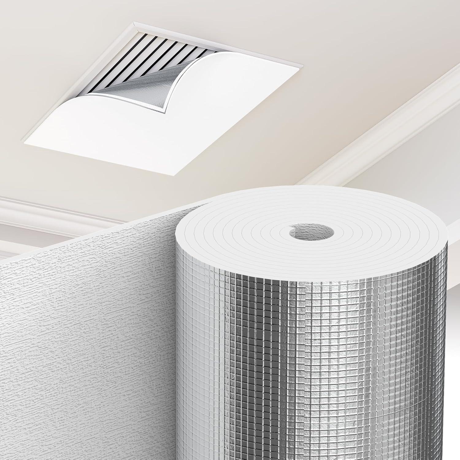 Attic Fan Insulation Cover, 19.5 x 118 Inch Self Adhesive Aluminum Foil Insulation Covers Thickened Attic Ceiling Shutter Seal Covers,Attic Cover for Attic Fan Vent,Package in Roll