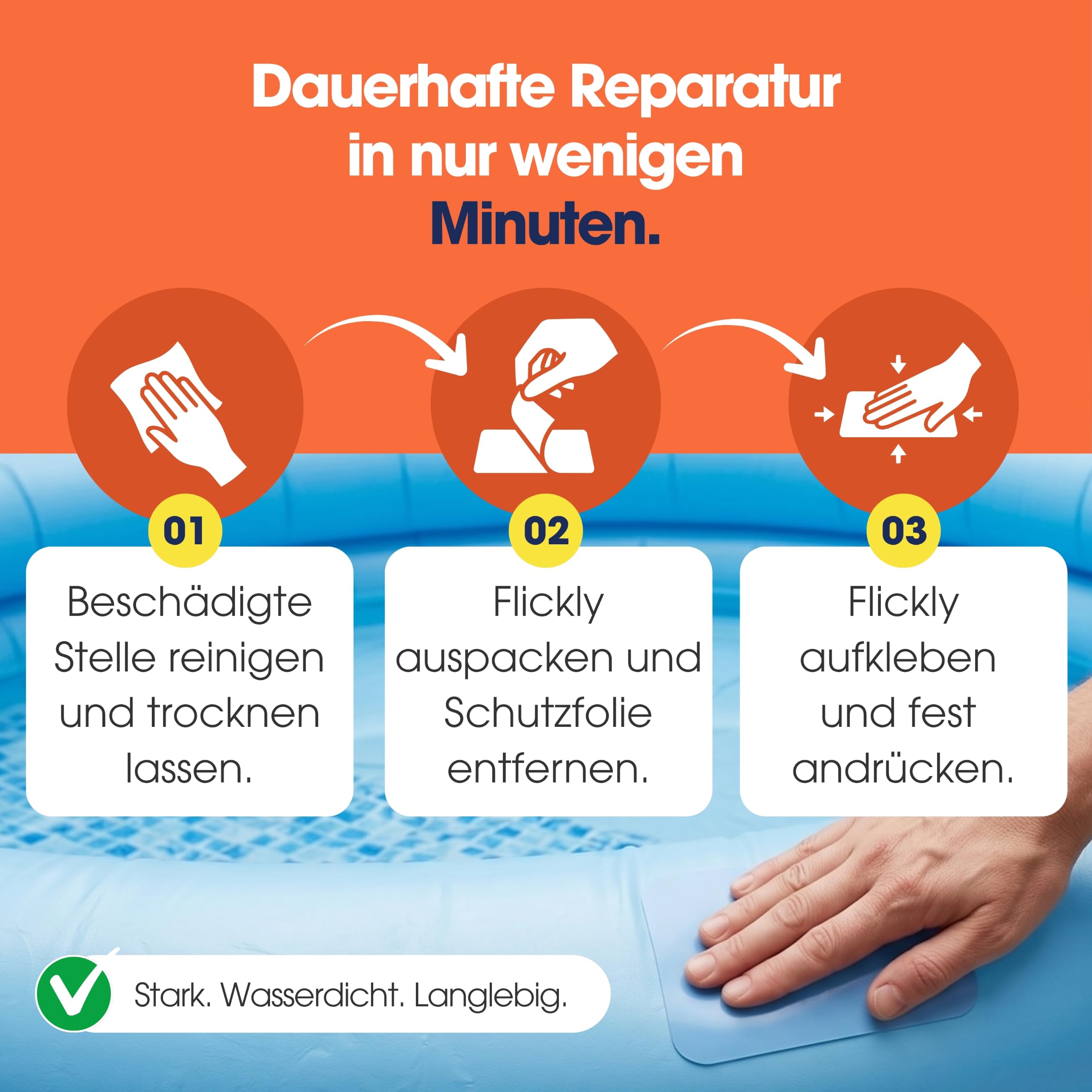 Pool Reparatur Flicken selbstklebend | robust & wasserfest | Poolfolie, Whirlpool, Luftmatratze & Wasserplane reparieren | Vorratspack | 2,5 m x 200 mm | (RAL5012) Lichtblau