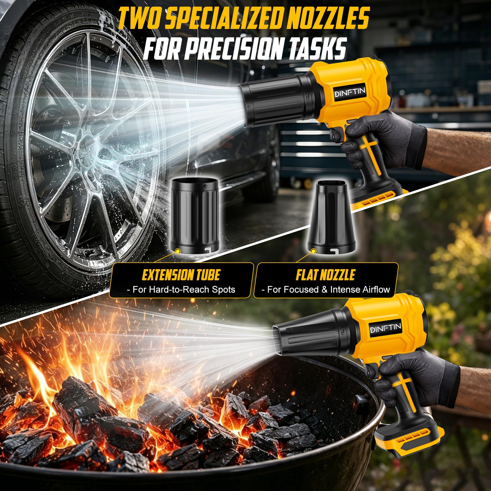 Soplador de hojas inalámbrico compatible con batería Dewalt de 20 V (sin batería), mini soplador turbo con 2 boquillas, empuje de 500 G, 30000 RPM, soplador de aire de mano para patio, garaje, secado