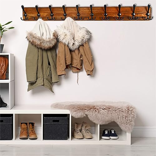 Miniatura 7 de Dseap - Perchero de madera con 10 ganchos para abrigos, montaje en pared (madera, 10 ganchos), DSG