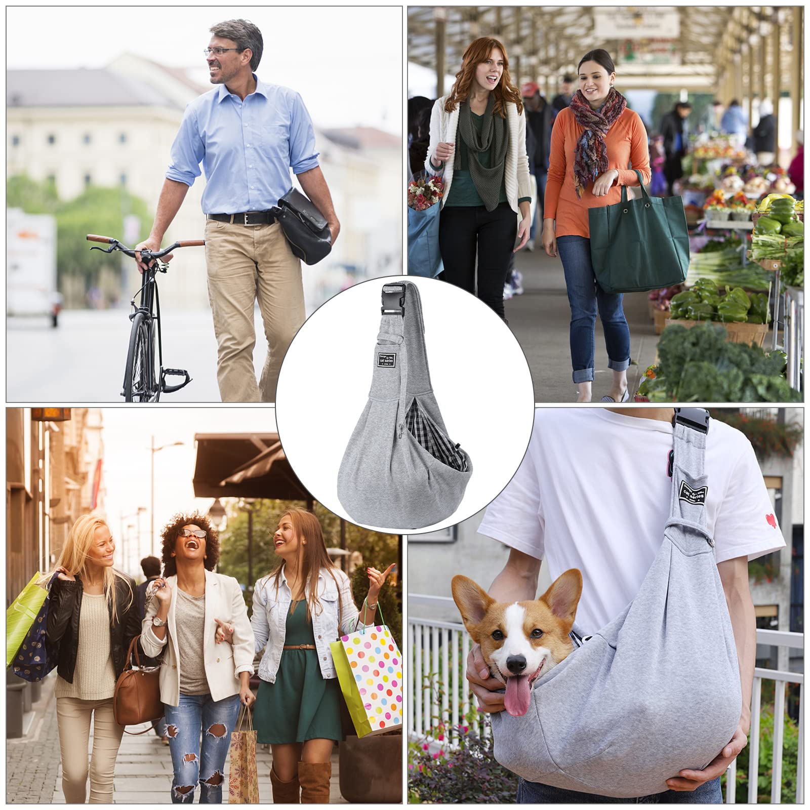 Bolsas de Transporte Bandolera para Perros, Bolsa de Transporte de Bandolera, para Mascotas, para Perro, ventral, pequeño Perro, Bolsa de Transporte para Perros y Gatos para Viajes al Aire Libre Gris