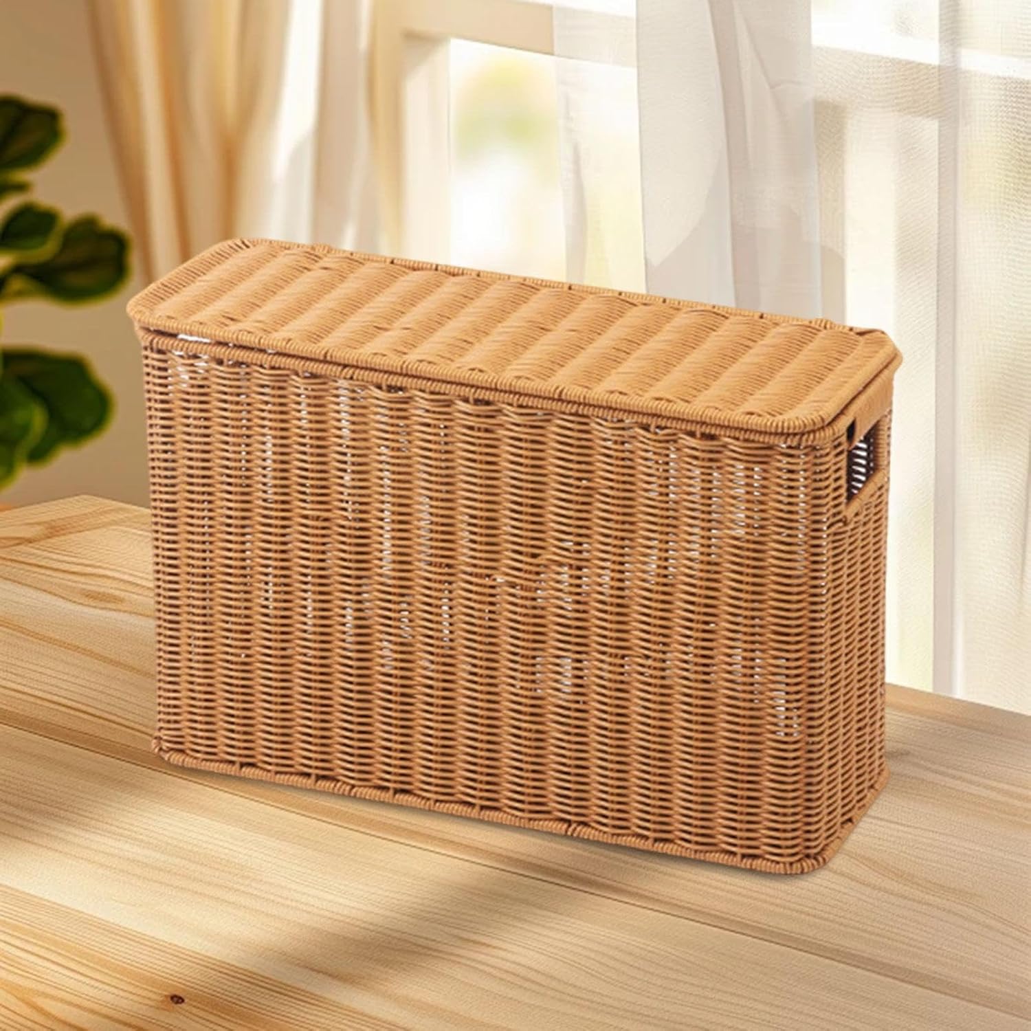 Fenteer Imitation Rattan Storage Basket Hand Woven Basket Sundries Container Decorative for Household Bedroom Living Room Pantry Toys, S Wood