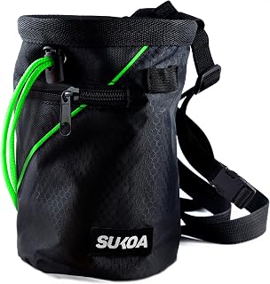 SukoaSports Rock Climbing Chalk Bag with Quick-Clip Belt, Zipper Pockets & Brush Holder - Bouldering, Gym, Weightlifting Gear