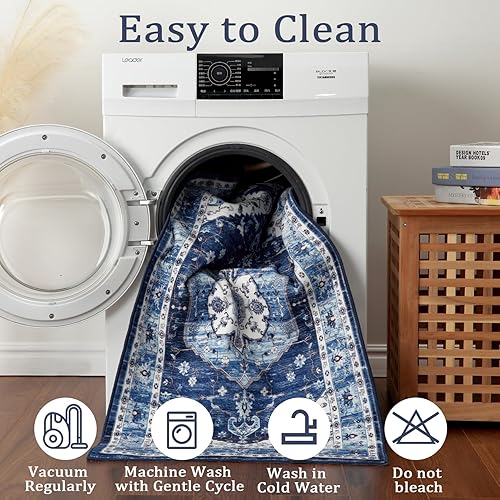 Miniatura 7 de Alfombra de área lavable de 8 x 10 pies, alfombra grande con diseño floral vintage, antideslizante, no desprende pelusa, alfombras suaves para