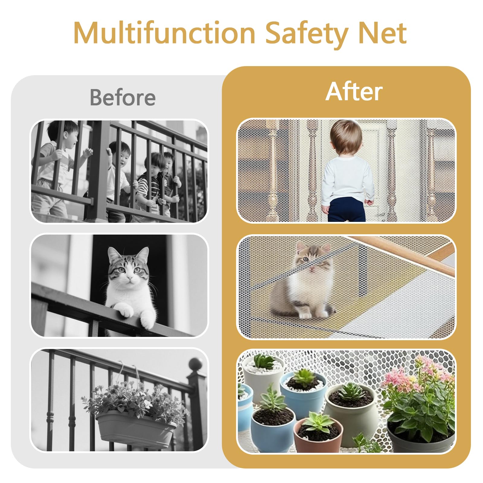 Rete di Sicurezza per Bambini Scale 6x0.9m Rete Protezione Gatti Balcone Rete per Balconi Esterni Bambino Regolabile Robusta Rete di Sicurezza Scale per Ringhiere,Giocattoli,Cani,Domestici