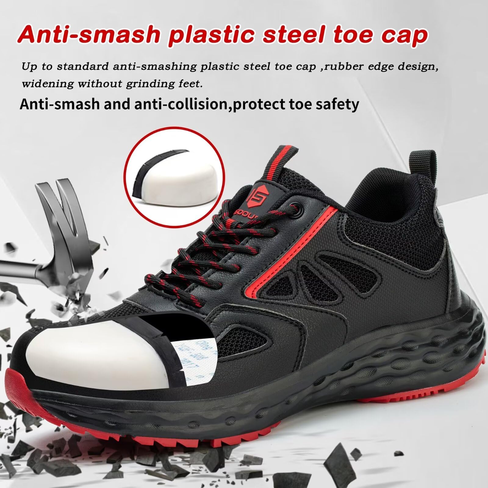 ISOOUS Chaussures de Sécurité Hommes Chaussures de Travail Femmes Légère Embout Plastique Basket Securite Antidérapante Cuisine