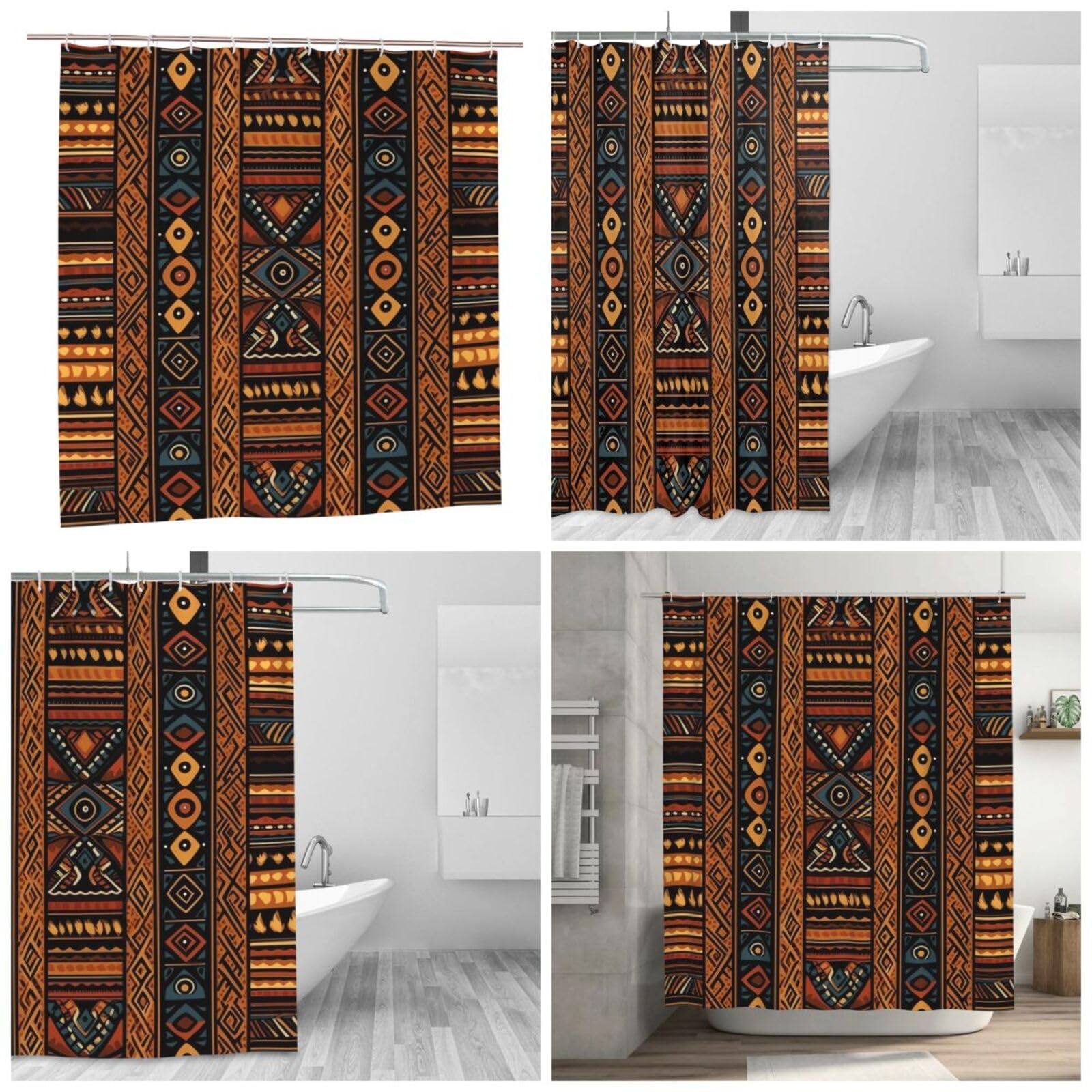 Rideau de douche africain imperméable et lavable avec crochets