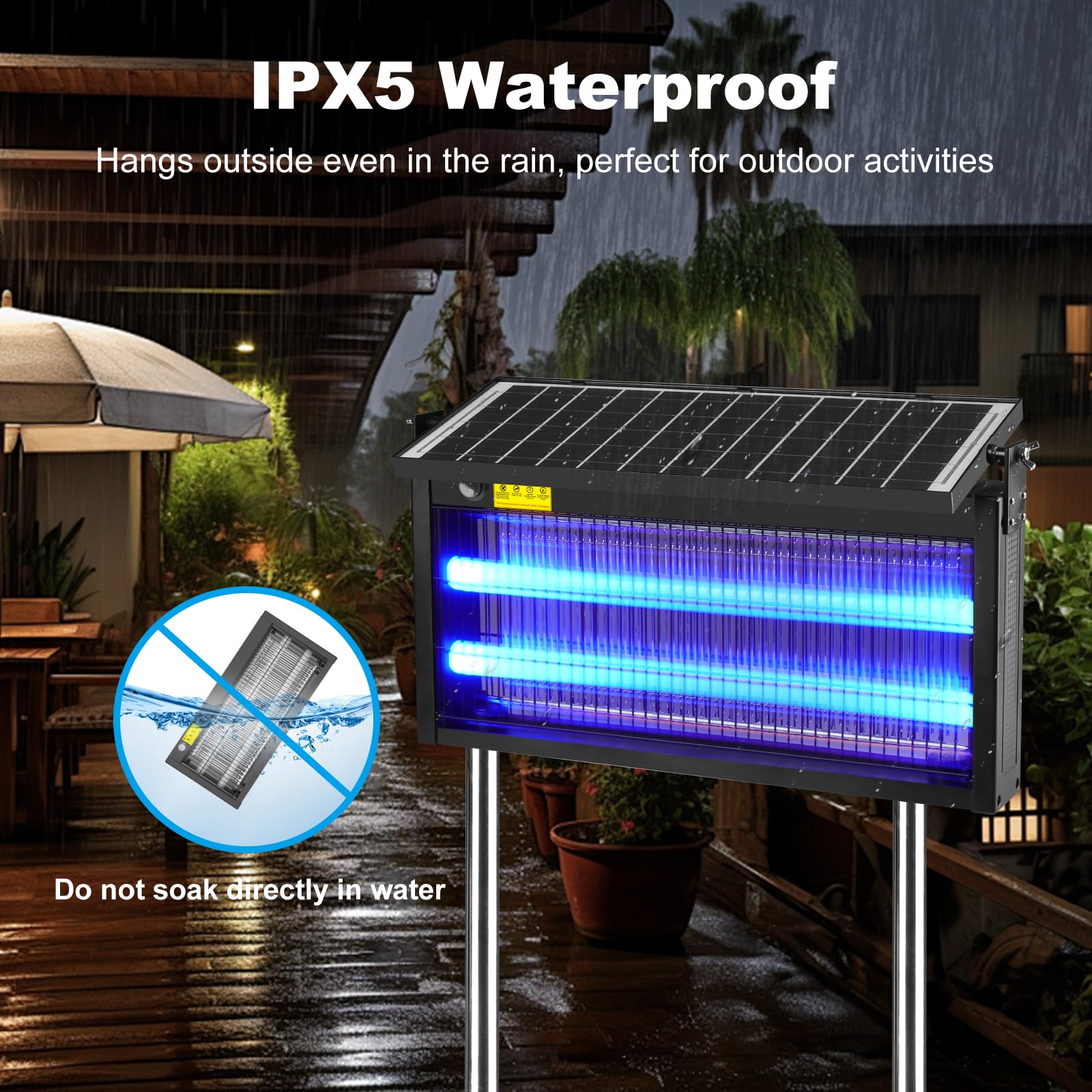 Solar Insektenvernichter - 15W 4500V Elektrischer Insektenvernichter Solar mit 6000mAh Akku Wasserdicht IP65, Mückenschutz Mit LED-Licht für Terrasse, Garten, Camping Innen und Außenbereich