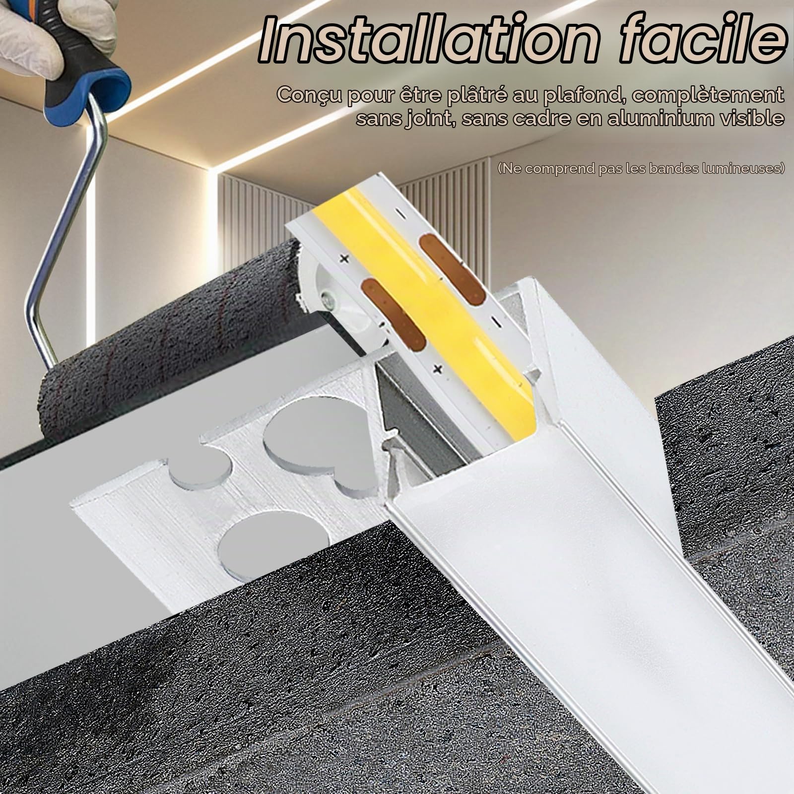 Profilé LED,6×1M Profilé Alu pour Ruban LED,Rail LED avec Diffuseur,Profilé led Encastrable Placo,Compatible Bandes led ≤10 mm