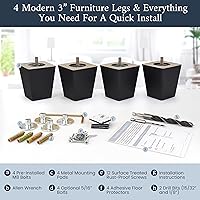Vista 6 de Patas cuadradas premium de muebles en negro (kit de instalación completa) - Elige tu