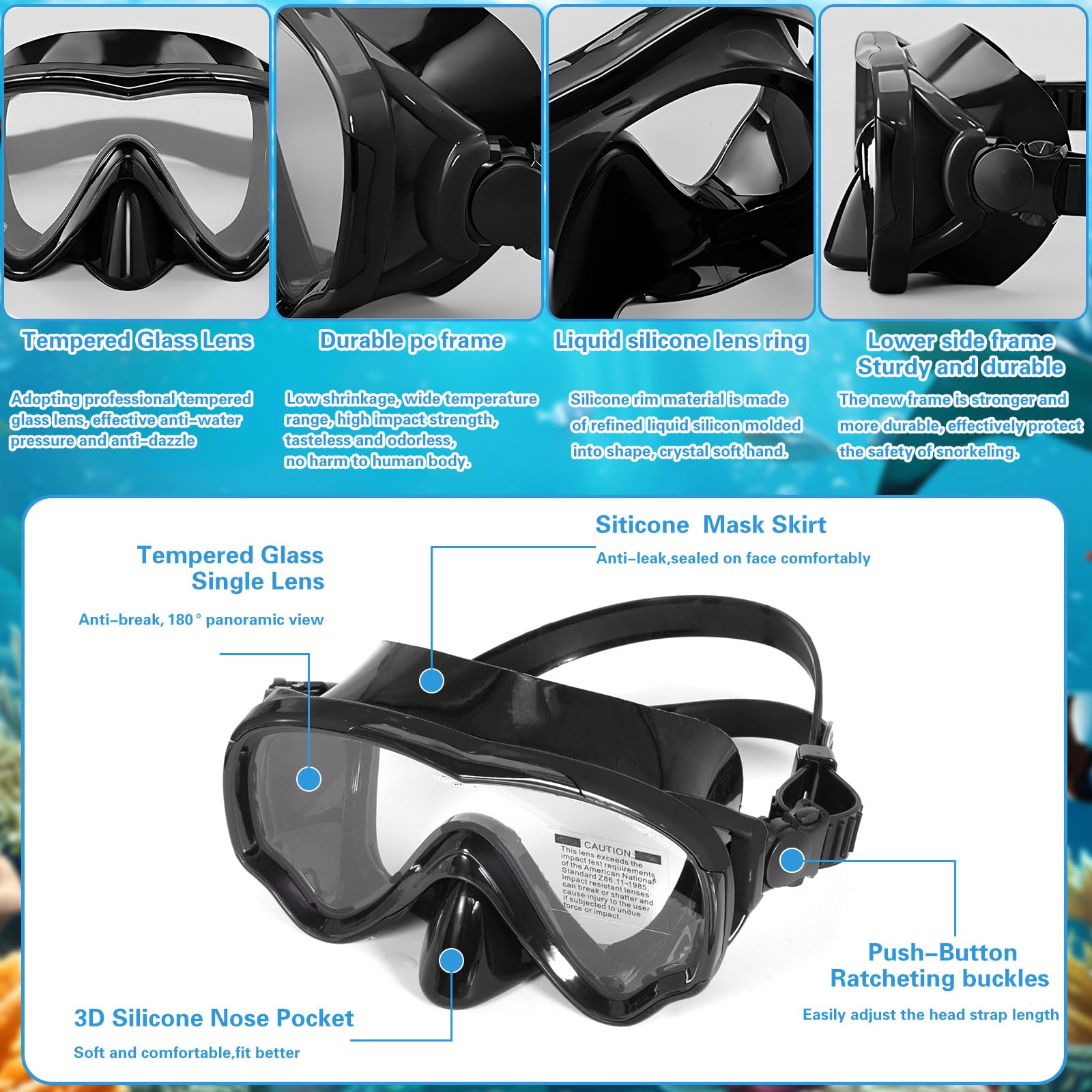 JEMULICE Snorkelset voor volwassenen, snorkelset met duikbril en droge