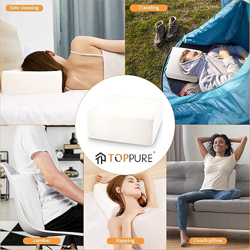 Miniatura 2 de TOPPURE Almohada cúbica de espuma viscoelástica (cubo grande de 14 x 14 x 5 pulgadas), almohadas para dormir de lado, almohada cervical para viajes,