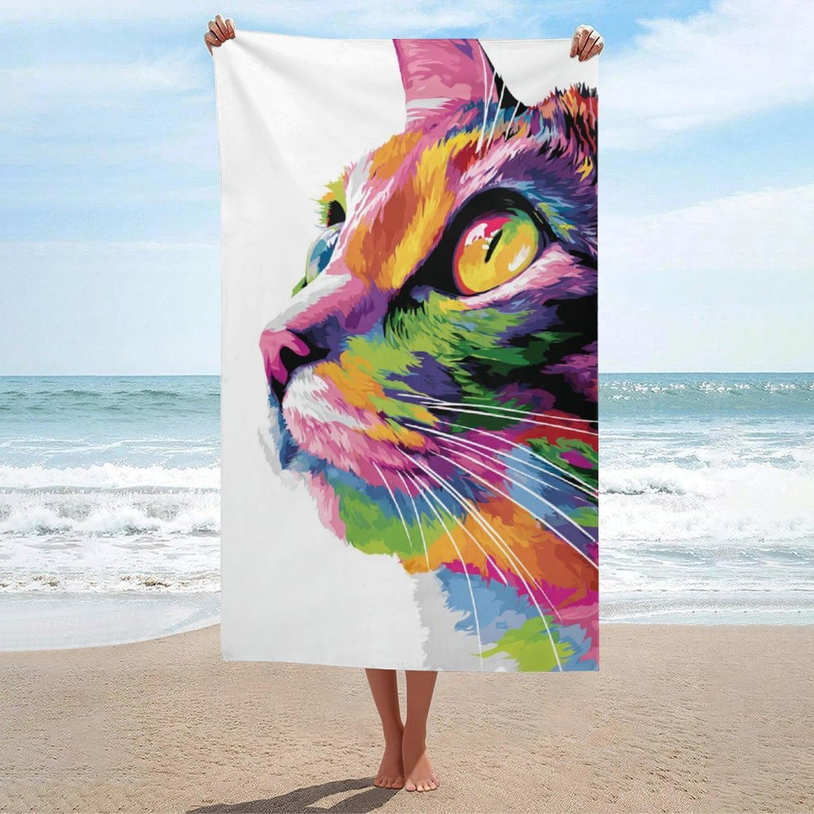 asbwuo Colorful Cat Abstract Beach Towel