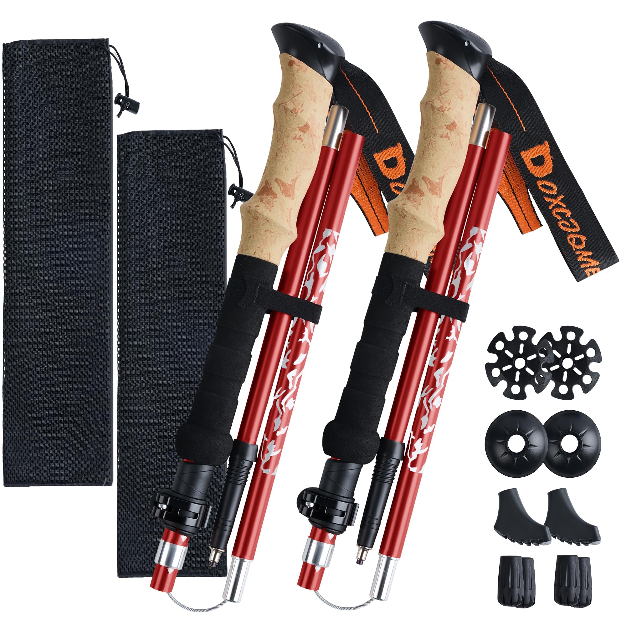 Wanderstöcke Faltbar Aluminium Trekkingstöcke Nordic Walking Stöcke Damen Herren 110-130cm Leichte Trekkingstöcke Red