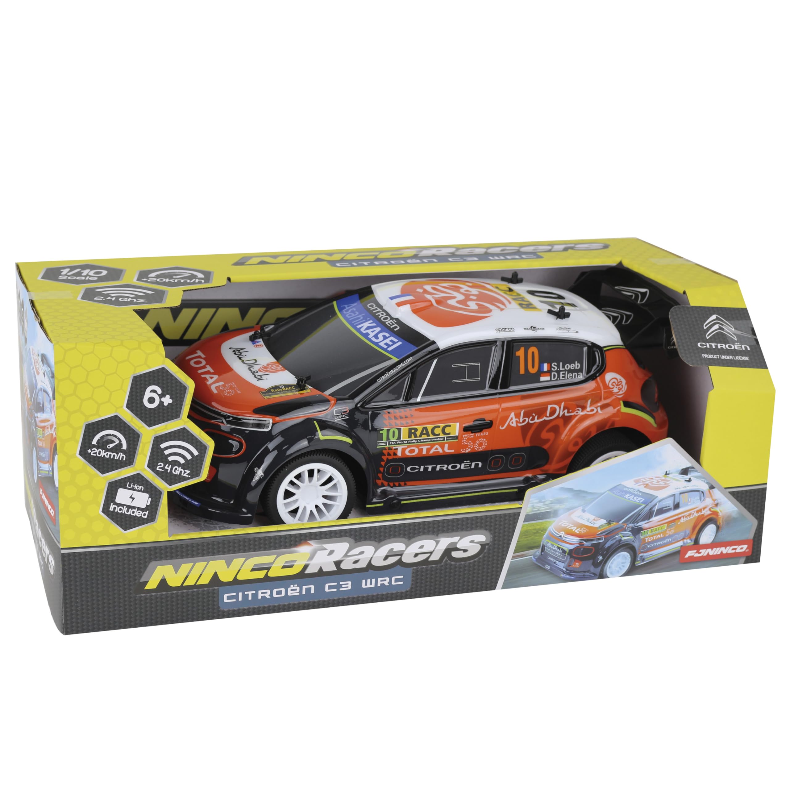 Ninco - NincoRacers Citroën C3 WRC Oficial del Campeonato Mundial de Rallyes. Escala 1/10. Coche teledirigido. 2.4GHz Color: Rojo y Negro. Medidas: 42 cm x 13,5 cm x 20 cm (NH93150)