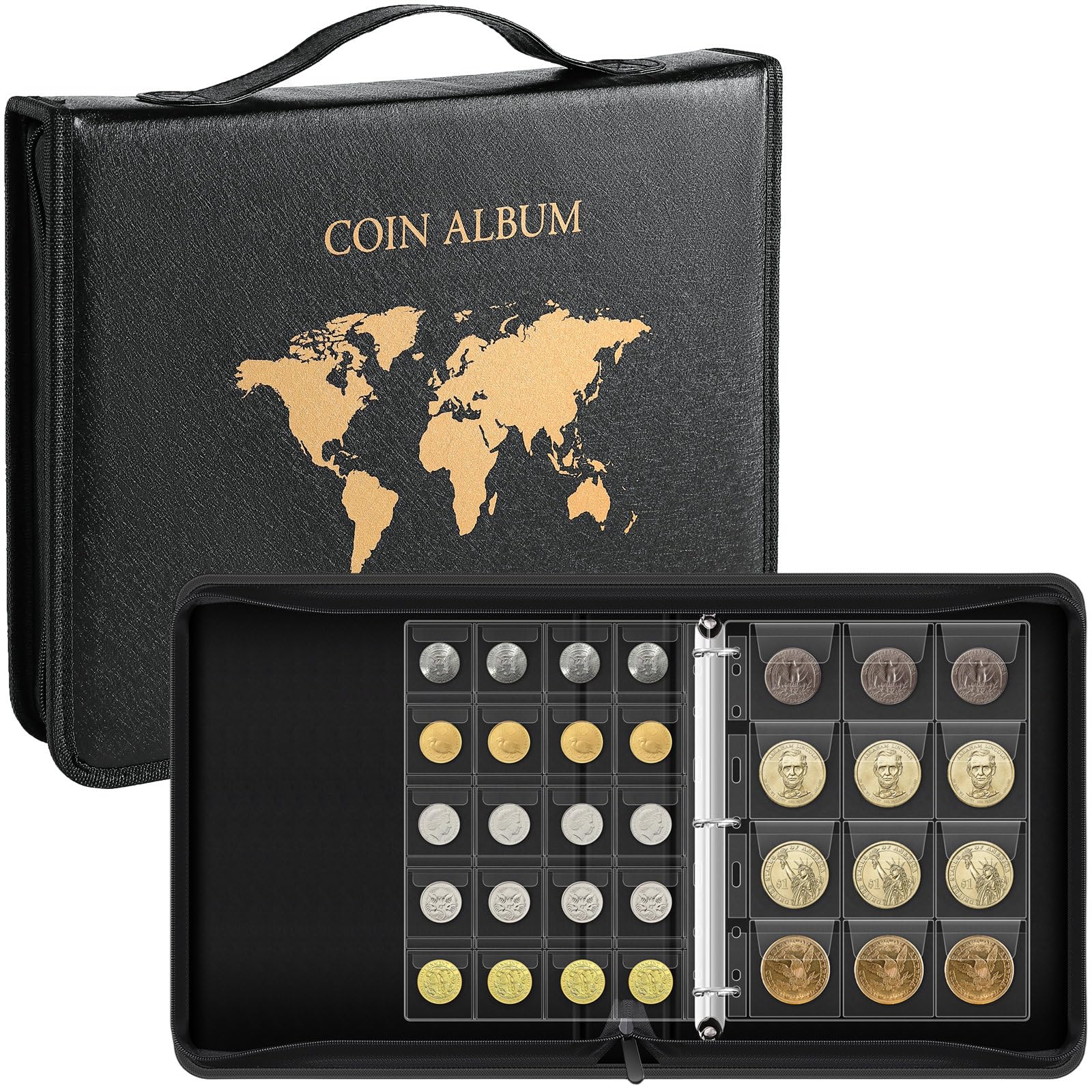 Ettonsun Coin Collection Book for Collectors, 260 LARGE Pockets Coin Collecting Storage Holder Album, Coin Collection Supplies Foreign Money Organizer Display Case for All Coins (Diam Less than 2.3")