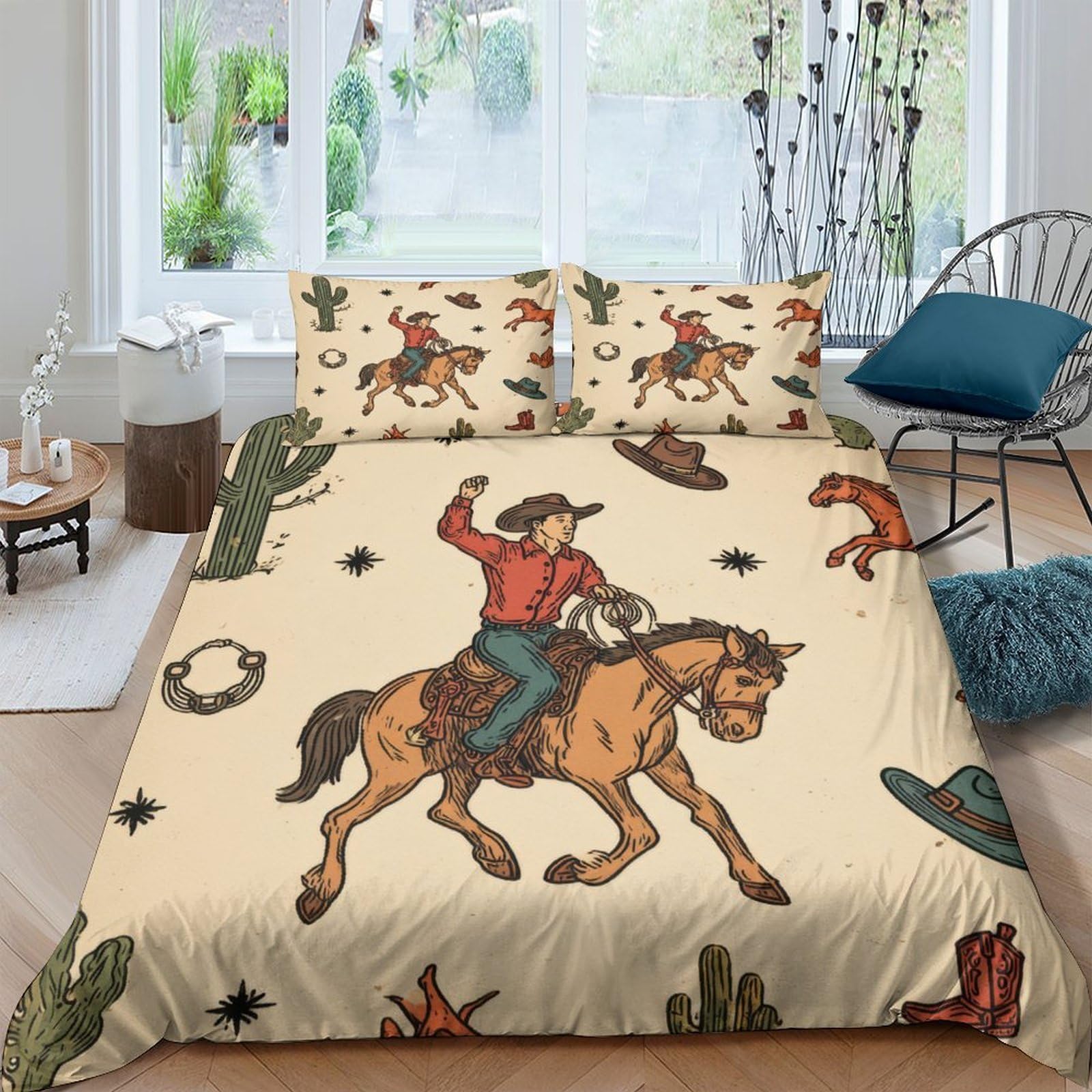 Ctjqhvkz Style-9 3D Printed Cowboy Rodeo Fitted Sheet Microfiber Soft Breathable Western Horse Bed Cover For Bedroom Dorm Decor Single（135X200cm）