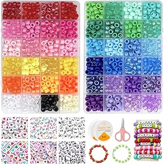 1400+Pcs Pony Beads Kit, 48 Color Rainbow Kandi Beads for Bracelets Jewelry Making, Bulk Letter Beads Friendship Bracelet Making Kit with Crystal String, Beads Craft for Girls