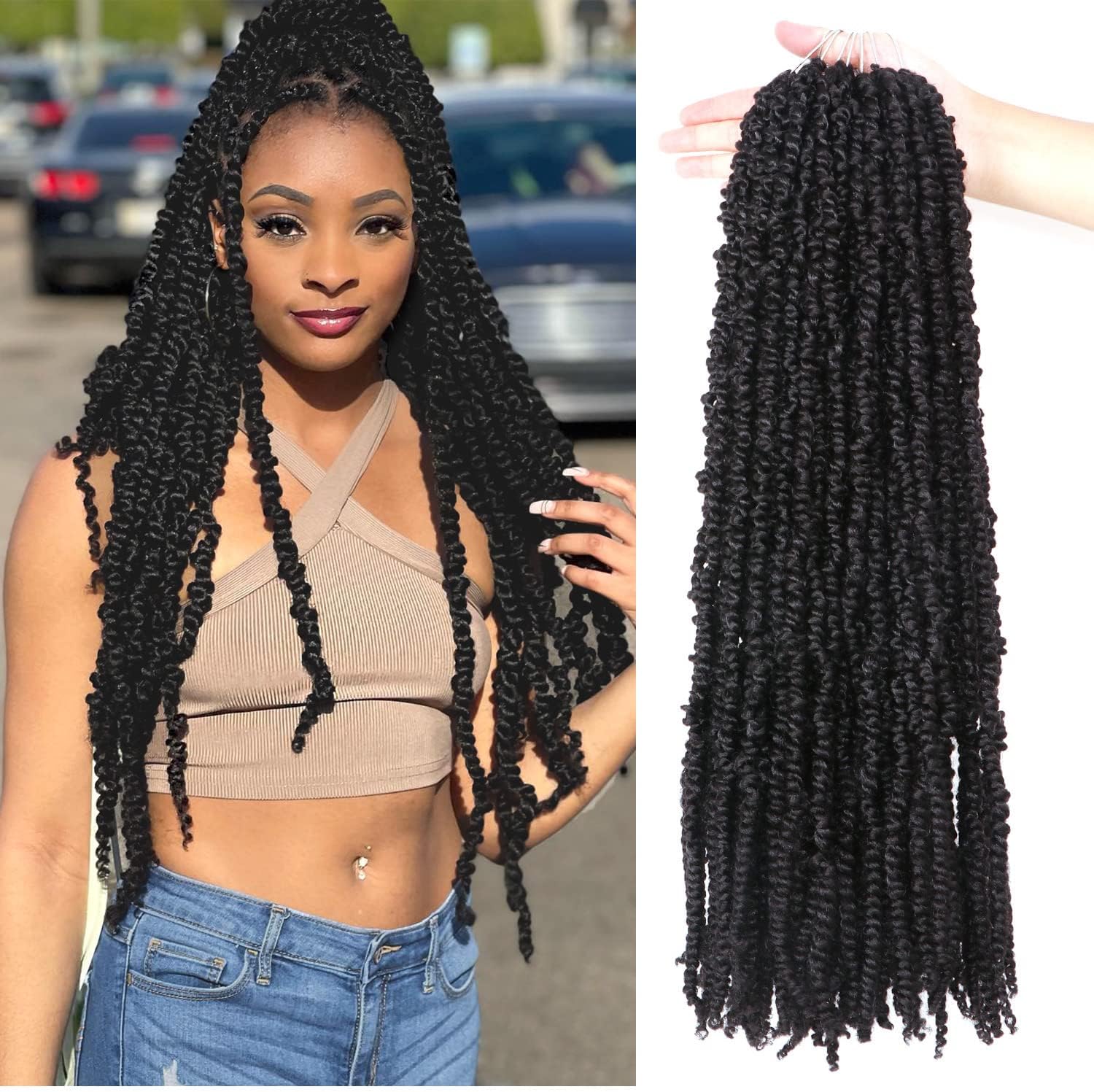 24Inch Spring Twist Hair Passion Twist Hair 24 Inch Crochet Braids Hair Extensions Passion Twist Crochet Hair Extensions for Black Women(24 Inch (Pack of 6), 1B)