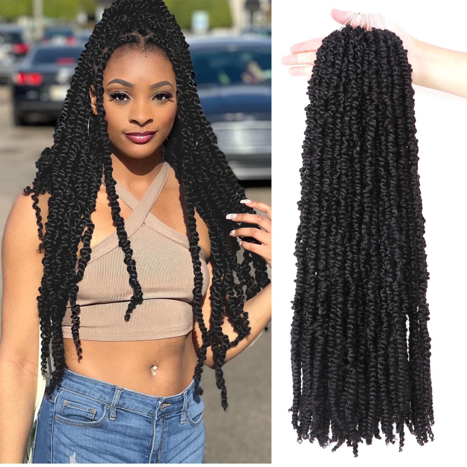 24Inch Spring Twist Hair Passion Twist Hair 24 Inch Crochet Braids Hair Extensions Passion Twist Crochet Hair Extensions for Black Women(24 Inch (Pack of 6), 1B)