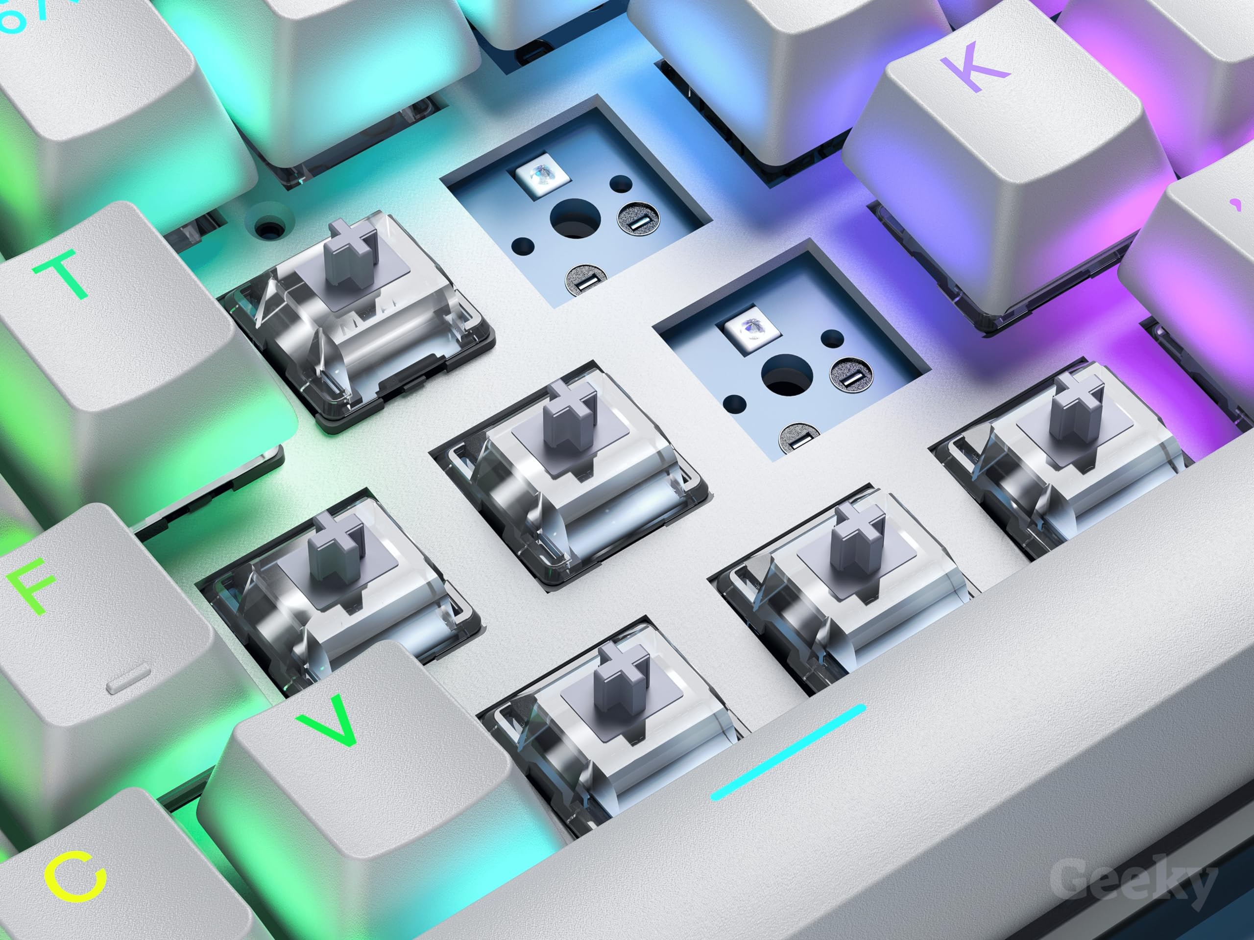 Geeky GK61 60% | Hot Swappable Mechanical Gaming Keyboard | 61 Keys Multi Color RGB LED Backlit for PC/Mac Gamer | ANSI US American Layout (Blue, Mechanical Speed Silver) — view 6
