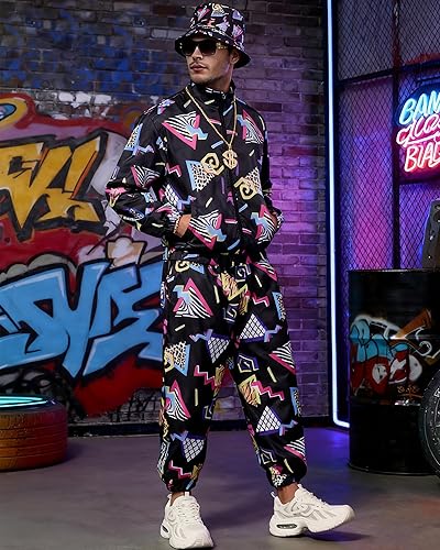 Miniatura 6 de Traje de los años 80 y 90 para hombres, fiesta de Halloween, rapero, hip hop, disfraces para hombres y mujeres, trajes de pista retro rompevientos