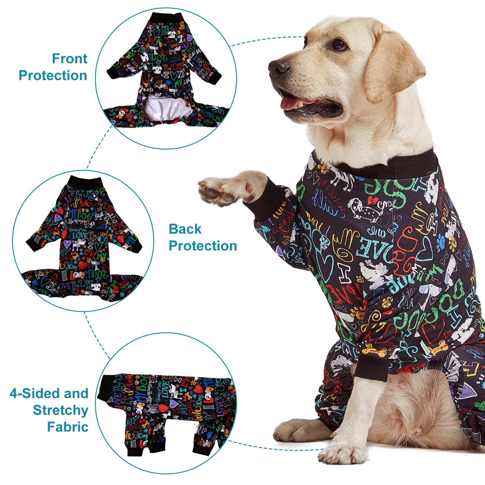 LovinPet Large Dog Pajamas – 4-Legged Bodysuit, Anxiety Calming Shirt, Post-Surgery Recovery Suit, Garden Print (Size 3XL)