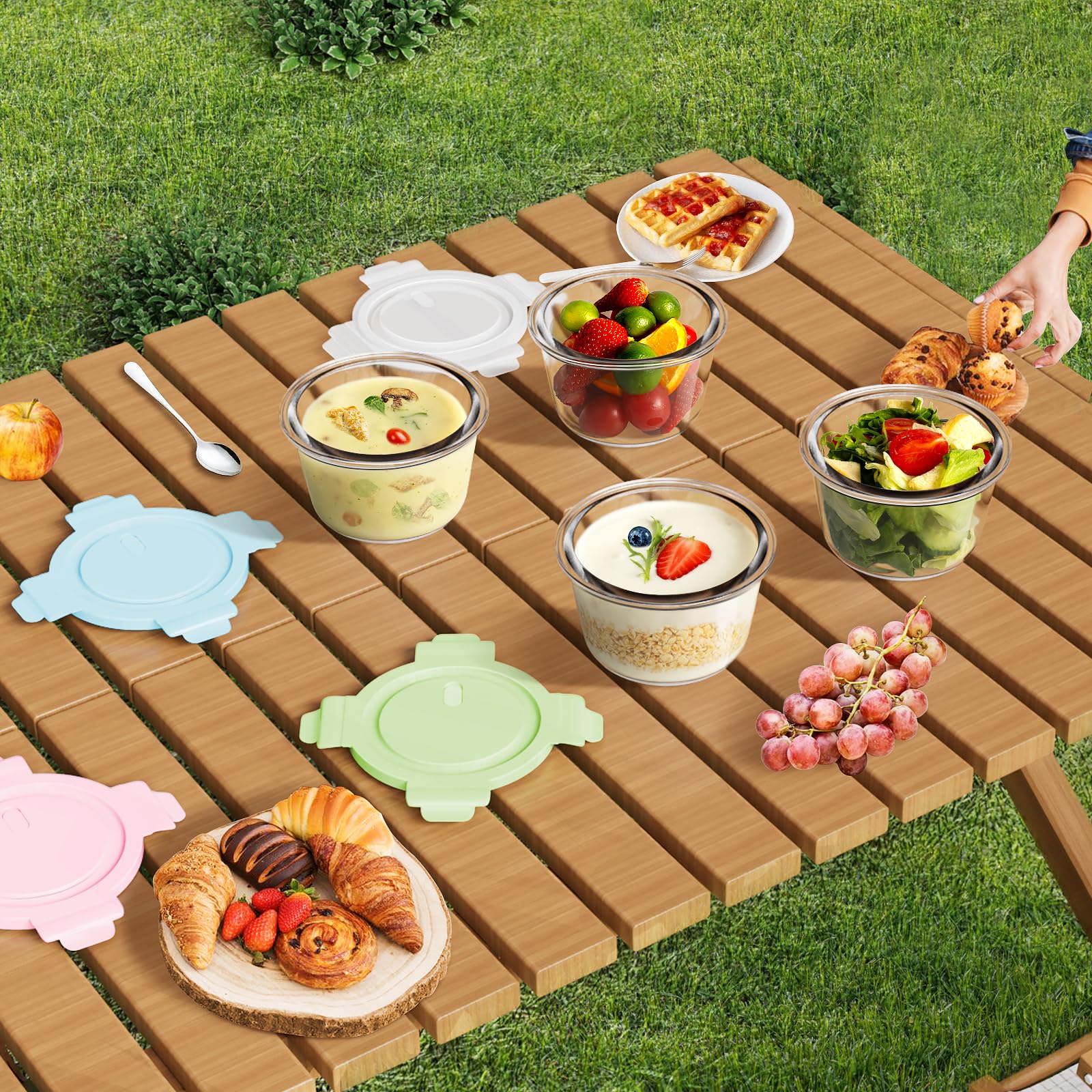 Juego de 8 recipientes de vidrio para preparación de comidas con tapas, herméticos, 2 tazas, recipientes de vidrio resistentes al calor, sin BPA, para sobras de sopa, microondas, lavavajillas y