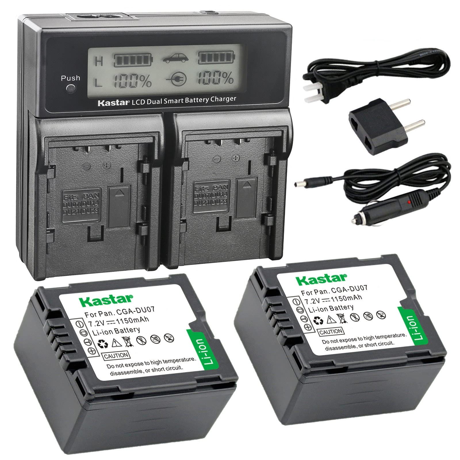 Kastar LCD Dual Smart Fast Charger & 2 x Battery for Panasonic CGR-DU07, CGA-DU07and PV-GS31, PV-GS33,PV-GS34, PV-GS35, PV-GS39, PV-GS400, PV-GS500,