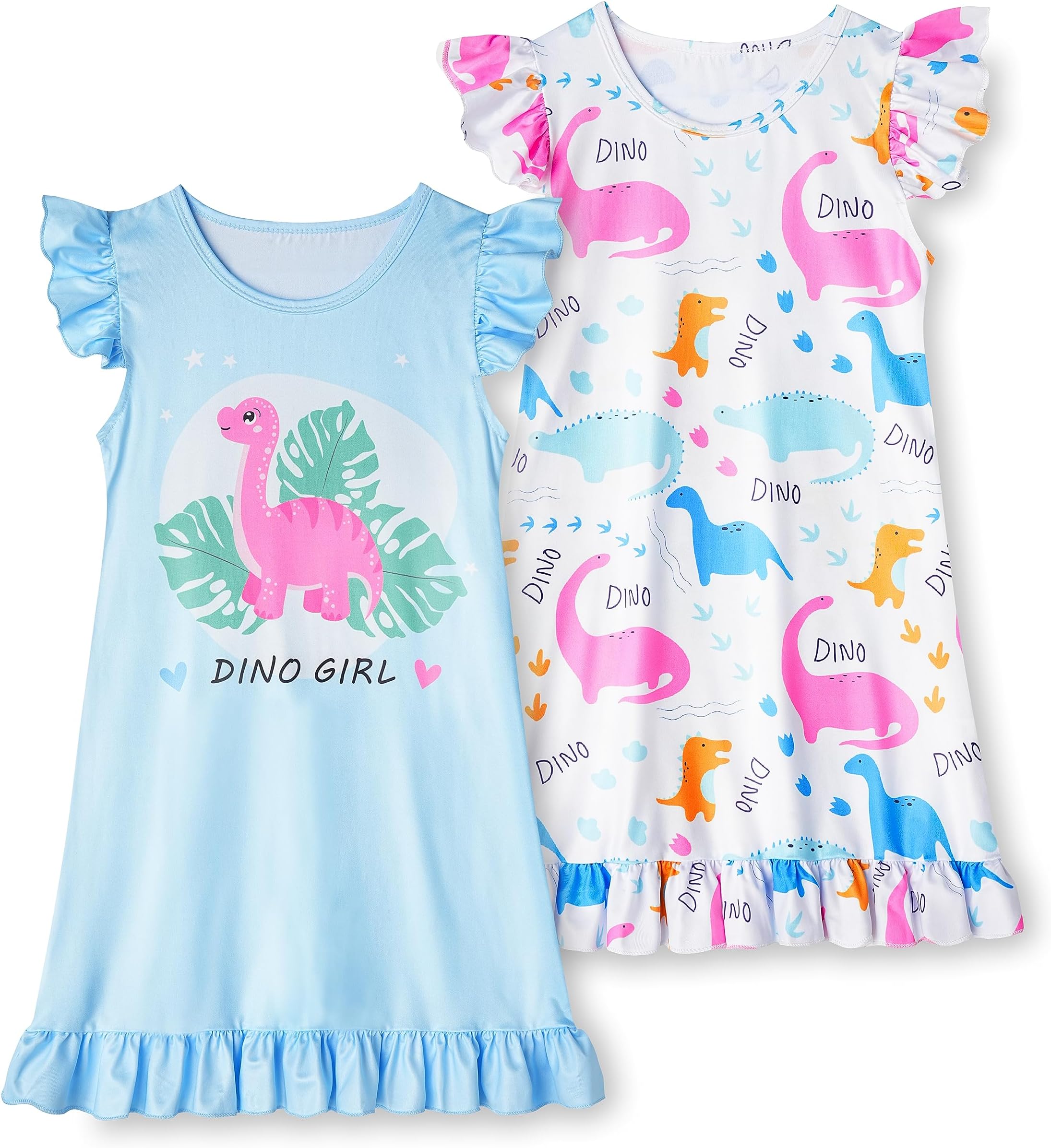LQSZ 2Pcs Girls Nightgowns 3-10 Years Flutter Short Sleeves Nightdress Nightie Dress Sleepwear Pajamas for Little Girls