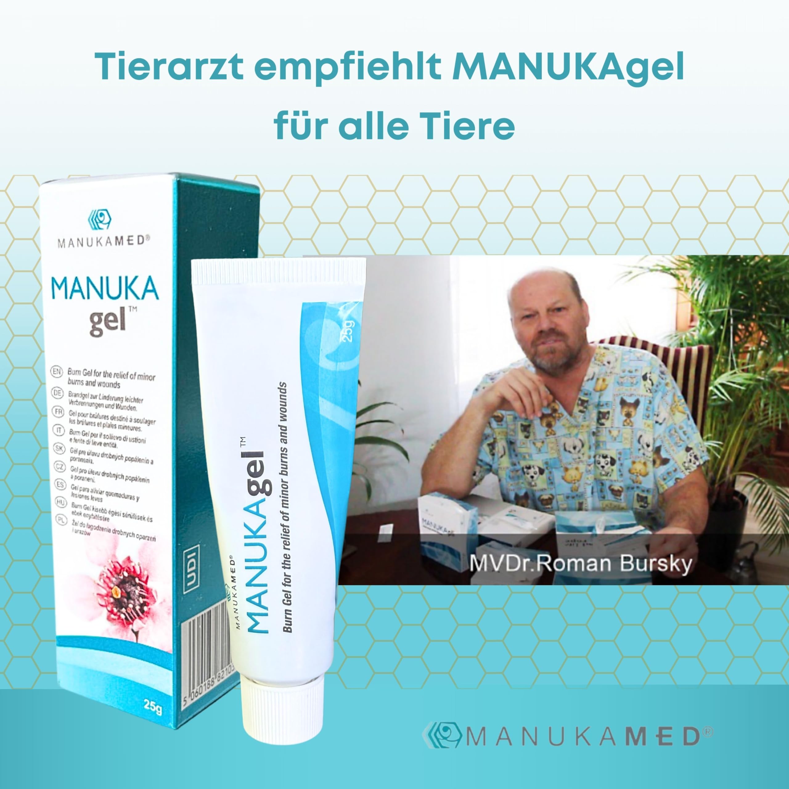 ManukaMed Antibakterieller Manuka Gel, wundsalbe für Hund, Katze, Pferd, 100% Bioaktiv Manuka Honig MGO 560+ / 25 g
