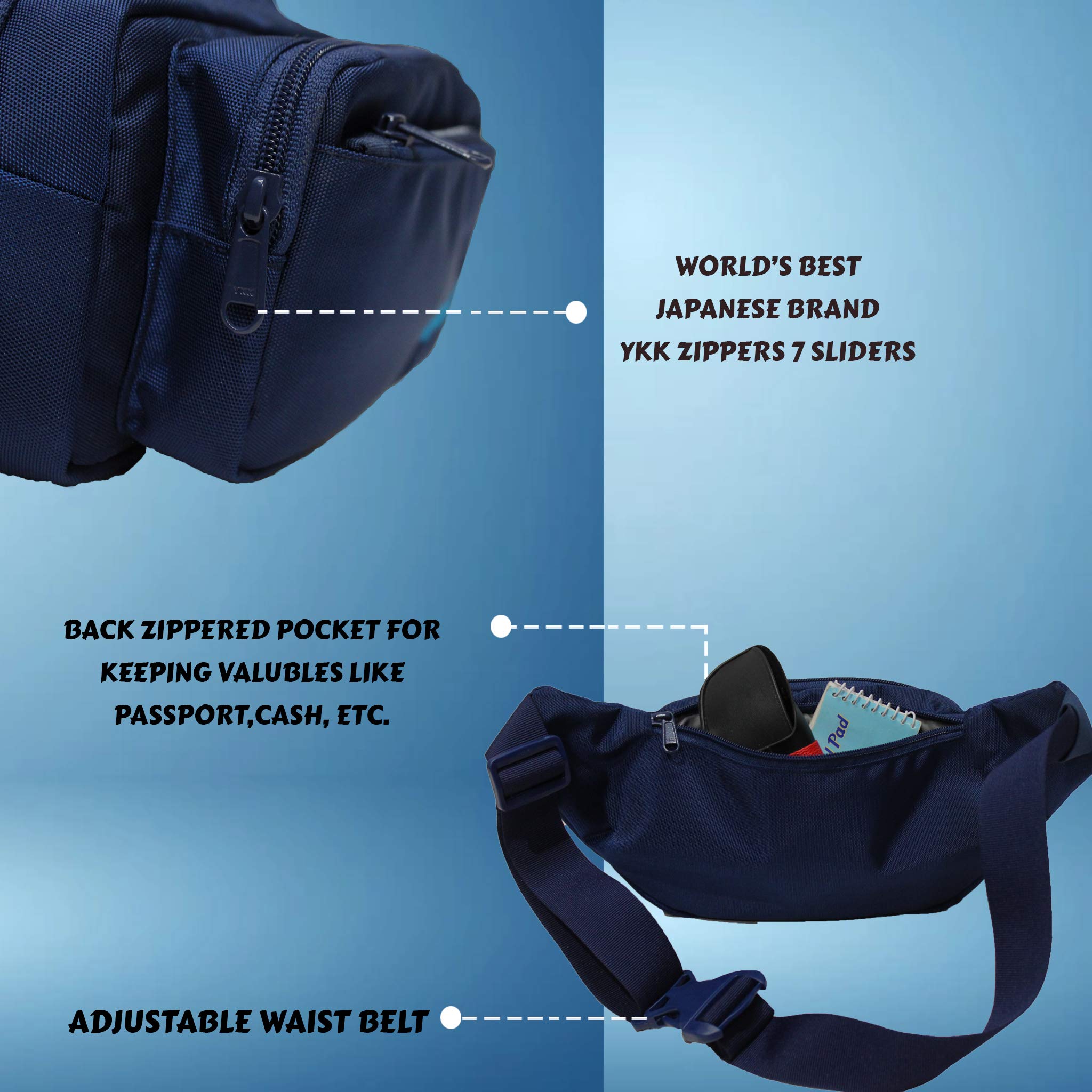 F Gear Miles Guc Navy Blue Waist Pouch | Compact Travel Fanny Pack | 1 Compartment & 2 Pockets |Water-Resistant, Lightweight & Durable Waist Bag | Travel, Trekking, Cycling & Everyday Essentials 3