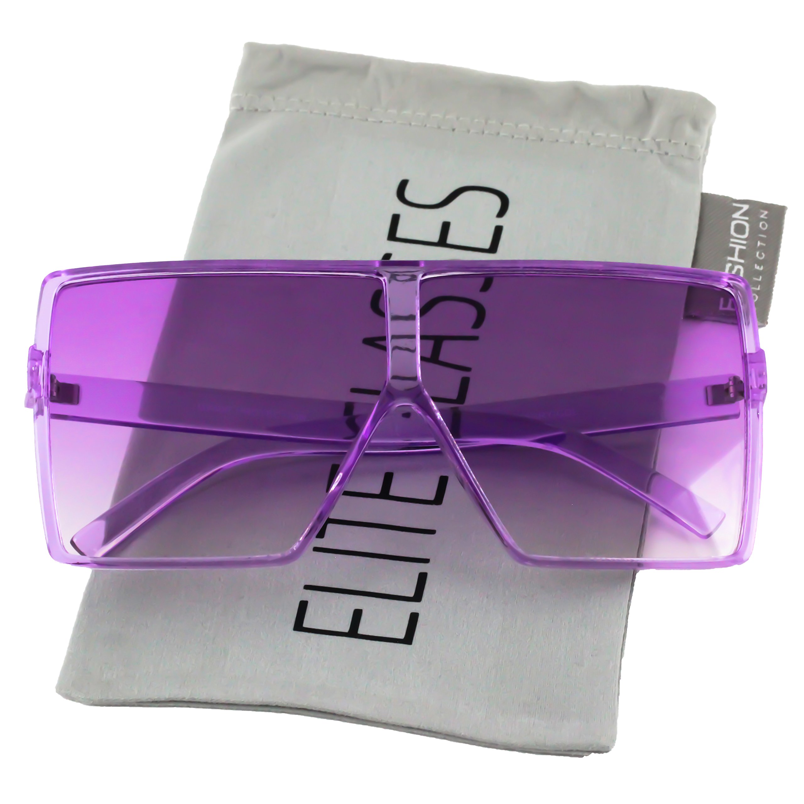 Elite Big XL Large Oversized Super Flat Top Square Multi Tone Color Fashion Sunglasses (Transparent Purple)-image-20