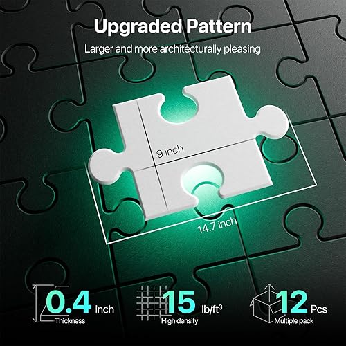 Miniatura 5 de SonicLight Paquete de 12 paneles de espuma a prueba de sonido para paredes con autoadhesivos de 14 x 9 x 0.4 pulgadas, paneles acústicos de alta