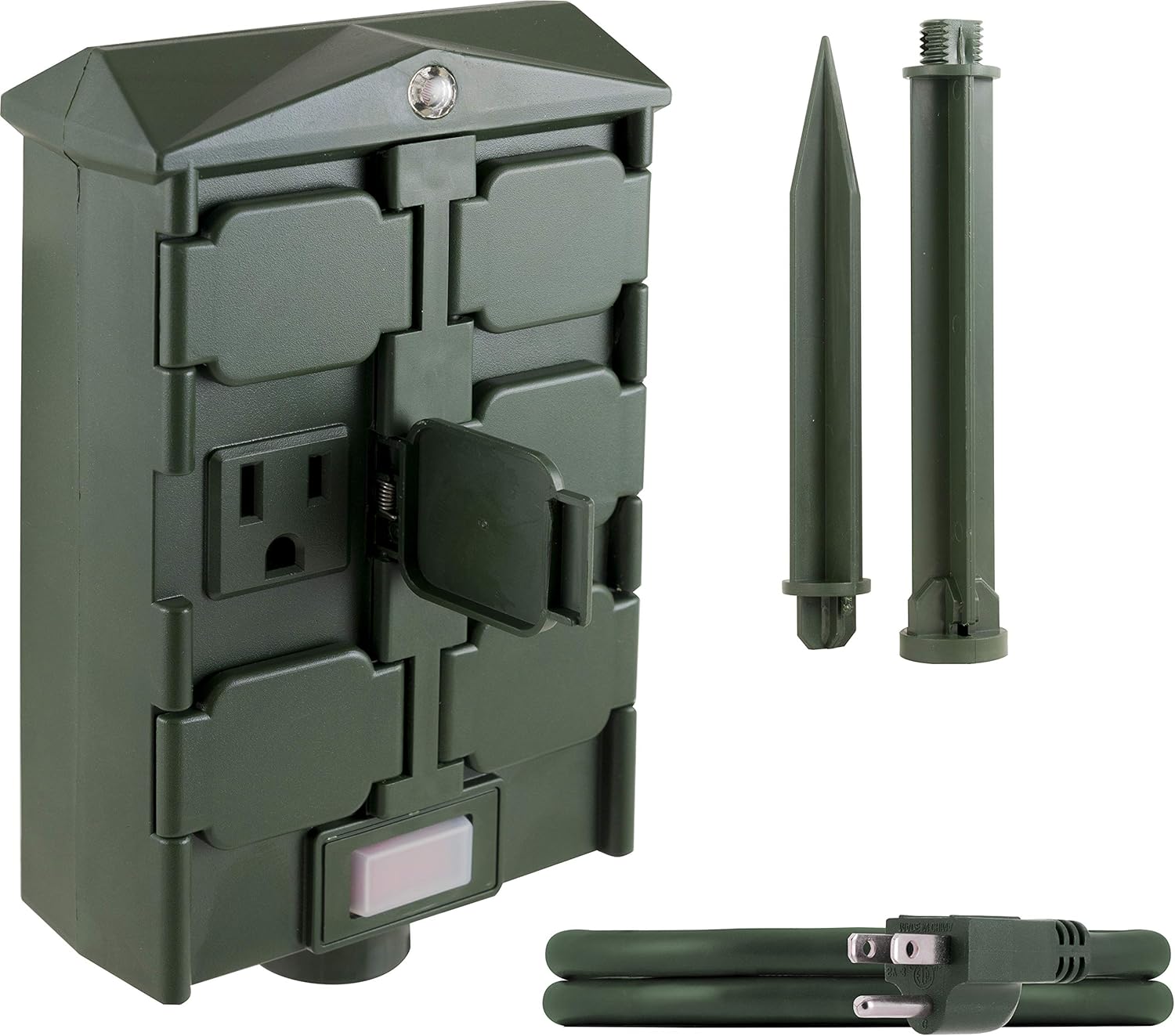 myTouchSmart Outdoor 6 Outlet Yard Stake Timer, 6ft. Cord Plug Sensor, On at Dusk/Off After 6 Hours, Weather Resistant, Heavy-Duty, Ideal for String Lights, Landscape, Seasonal, 48708, 6 Foot, Green