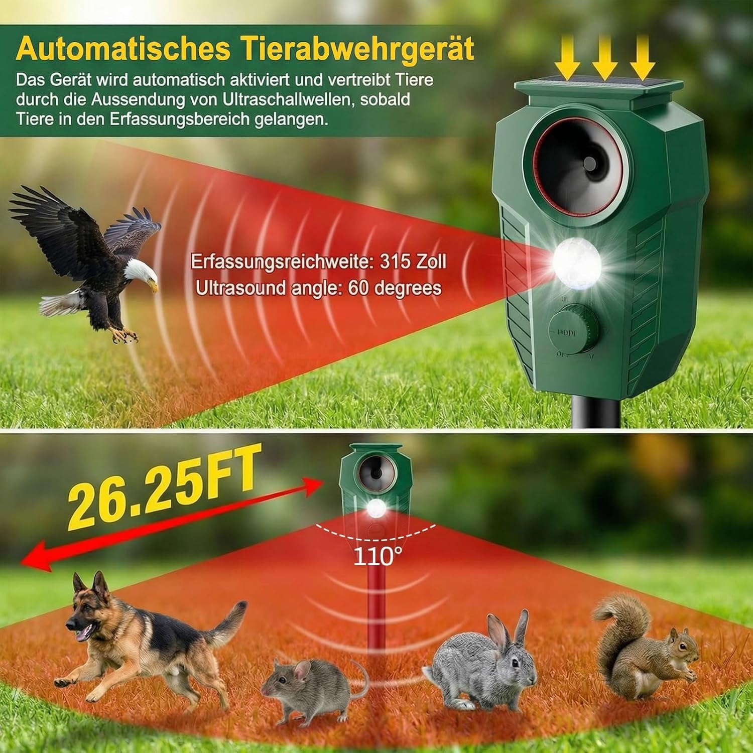 MEKEET Katzenschreck Ultraschall für Garten, Solar Katzenabwehr, Marderschreck Garten mit Blitzlicht & PIR, IP65 Wasserdicht, Katzenschreck Marderschreck Vogelabwehr für G-Arten Terrasse Beete