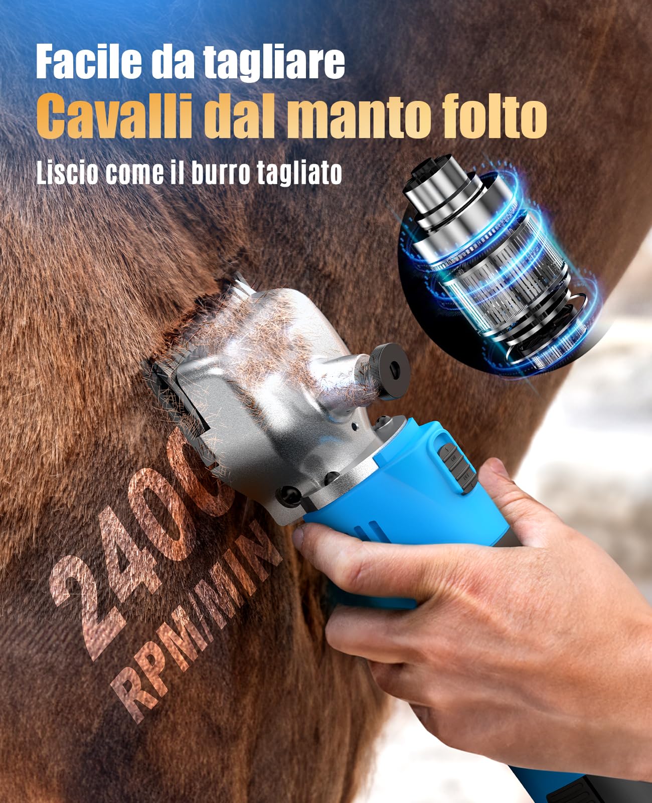oneisall Tosatrice per cavalli bovini pecore 2 Batterie, Profi Rasoio cavalli per peli spessi e opachi, tosatrice per cavalli a batteria con motore (Blu) (Blu)