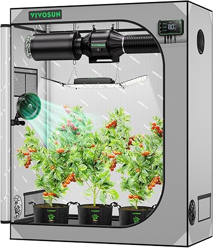 Miniatura 17 de VIVOSUN - Tienda de cultivo S448 de mylar superreflectante, ventana de observación, base con bandeja y de 48 in x 48 in x 80 in y 4 x 4 ft