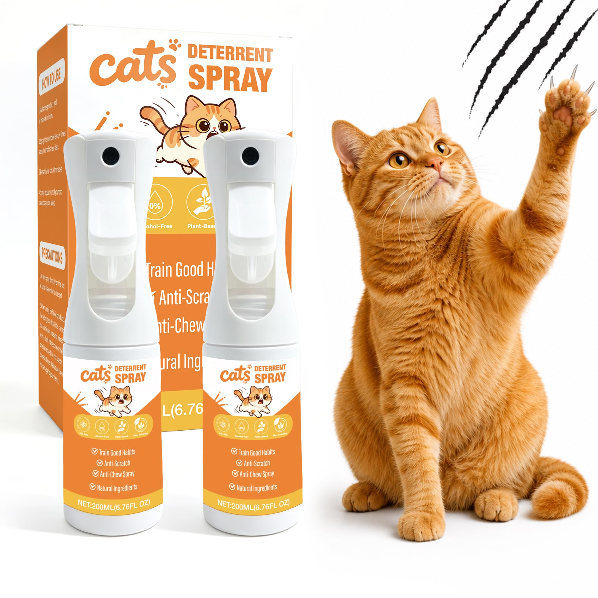 Cat Deterrent Spray （2 Pack）, Natural Non-Toxic cat Repellent Spray for Furniture, 7 FL oz Discourages Destructive Scratching
