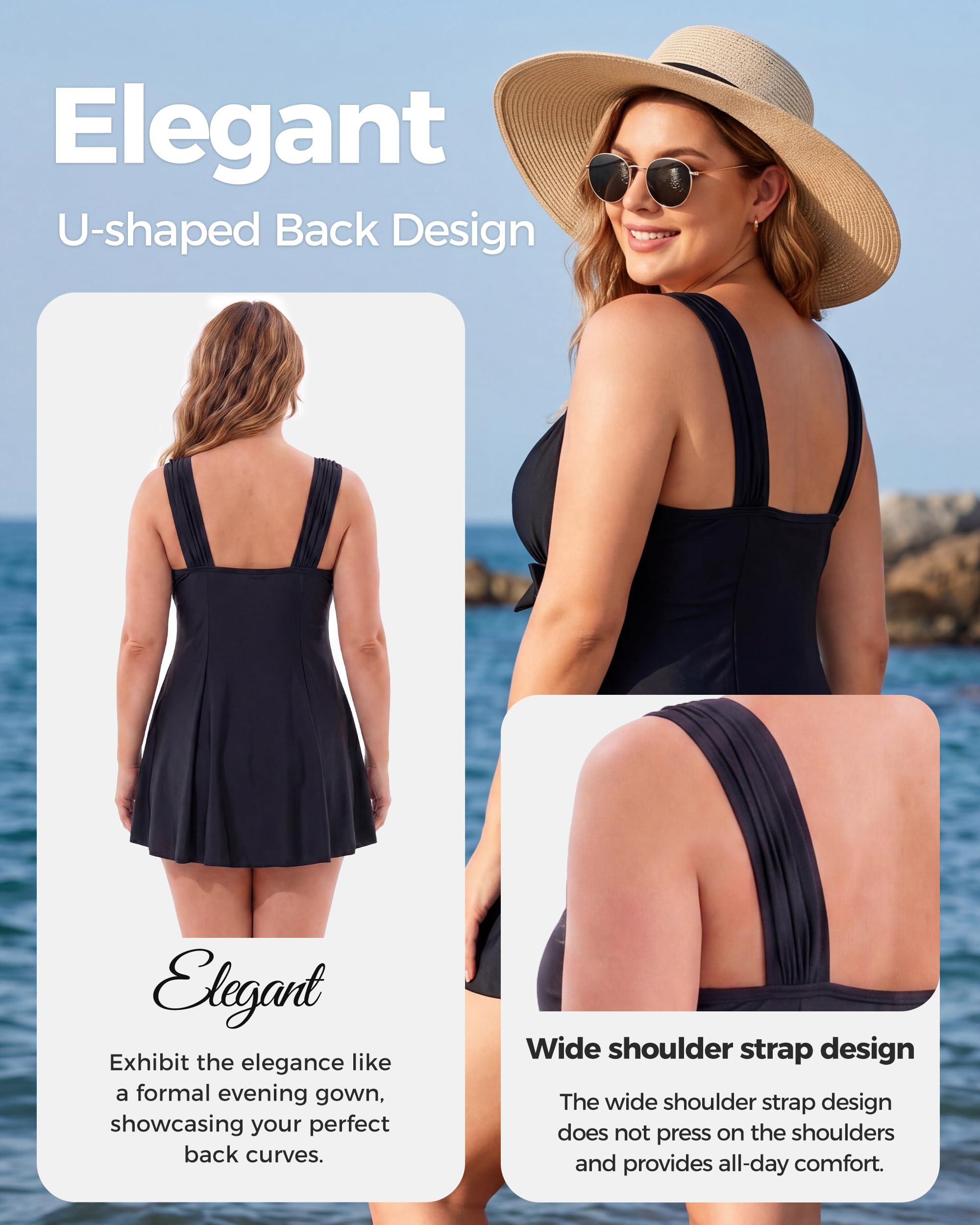 Wantdo Costume da Bagno Plus Size a Vita Alta Costume Intero con Gonna Estate Elegante Vestito Floreale Donna per Mare e Spiaggia 1 Pezzo