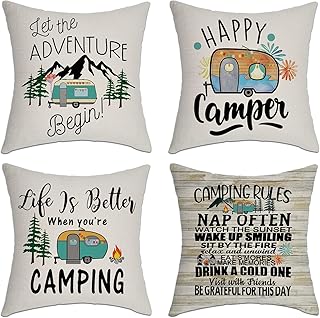 Set of 4 Camper Decor Gift Rv Travel Trailer Accessories Decoration for Inside Camping Pillow Cover for Bedding Sofa Couch...