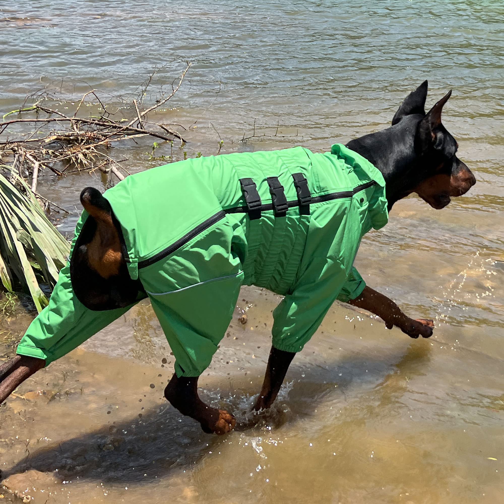 Chaqueta impermeable para perros, chaqueta impermeable ligera e impermeable reflectante de seguridad para perro, resistente al viento, chaleco para perros pequeños, medianos y grandes, verde, L