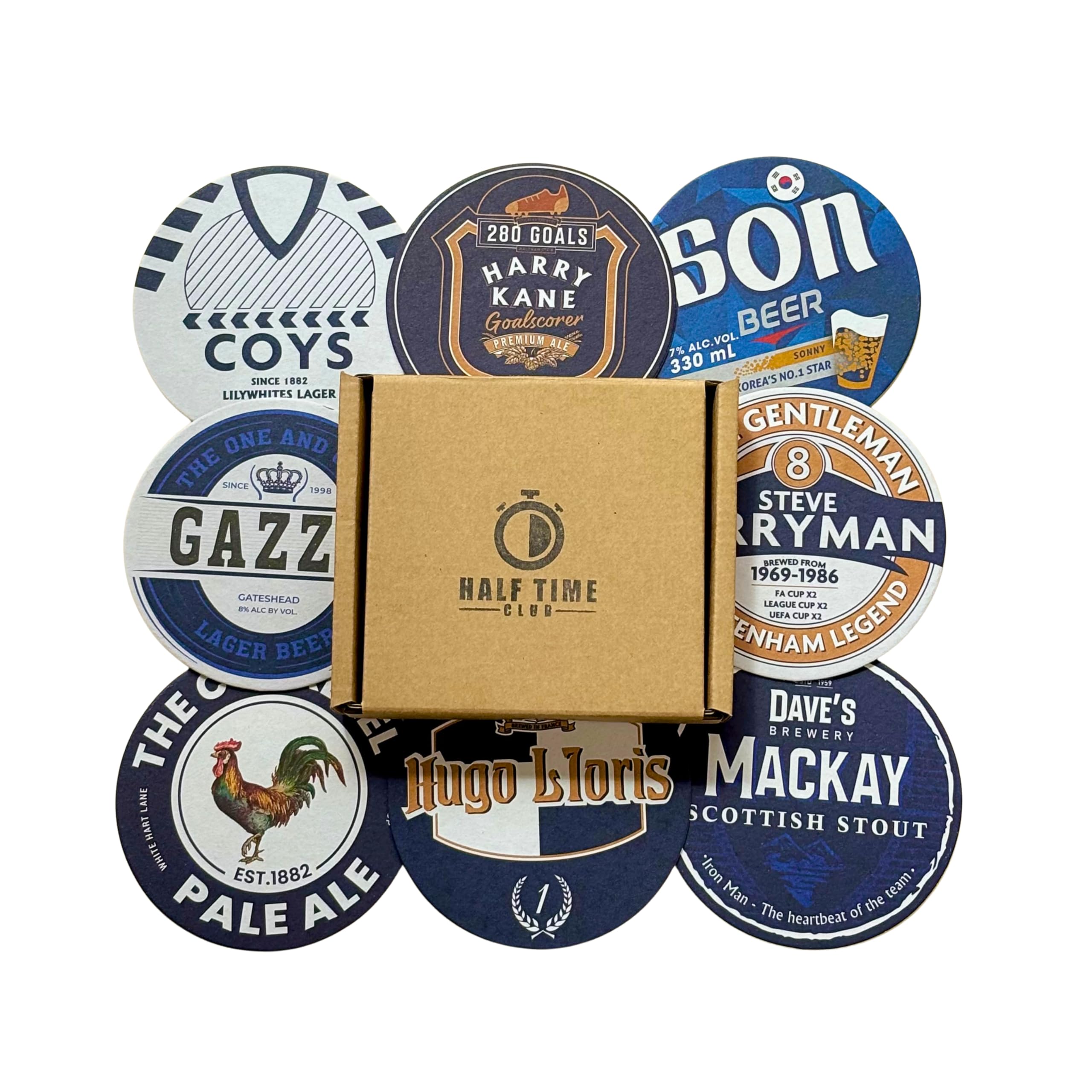 Half Time Club Multicolour Tottenham Hotspurs 2Nd Edition Football Beer Mat Coasters - Perfect For A Gift Or Present For Any Spurs Fan (8-Pack)
